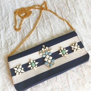 💵⬇️Fashionable Navy and White Clutch Rhinestones